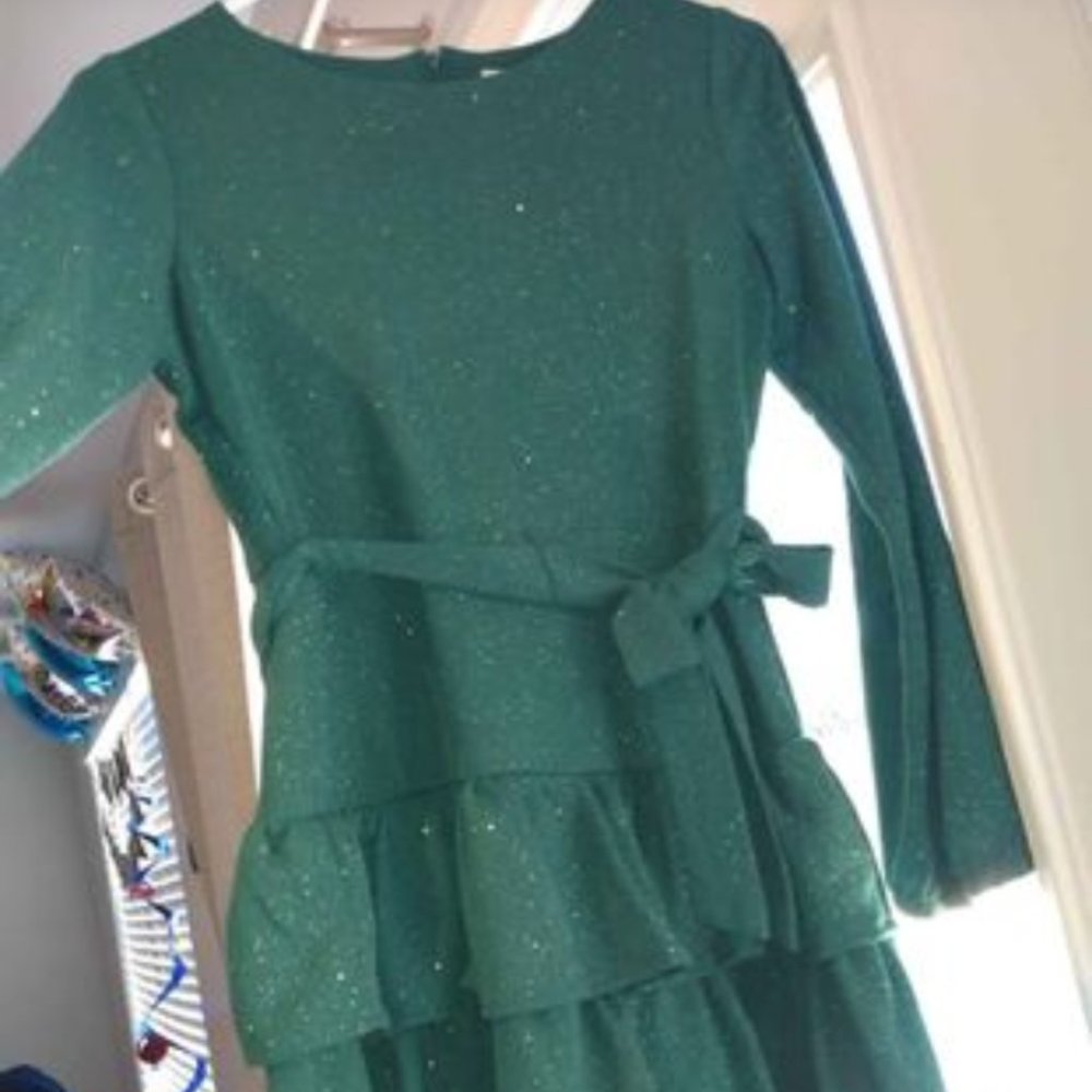 Girls glittery emerald dress
